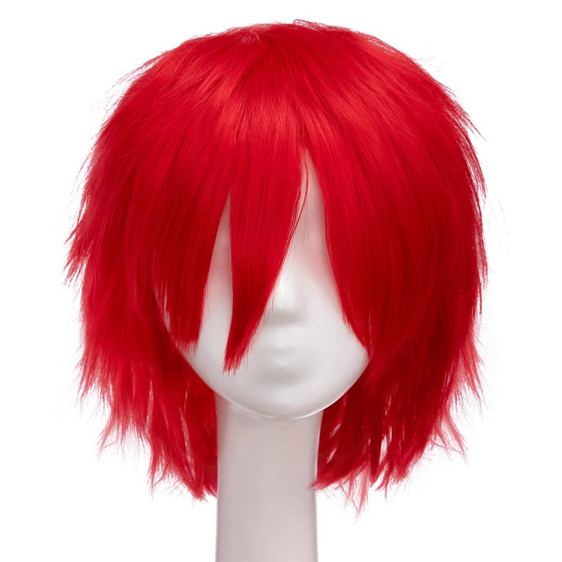 S-noilite Short Red Cosplay Wig Fluffy Straight Synthetic Hair Short Red Anime Wig Women Male Mens' Costume Wigs for Halloween Comic-cons Party - Image 2